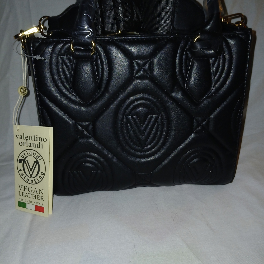 Valentino Orlandi Black Quilted Vegan Leather Tote